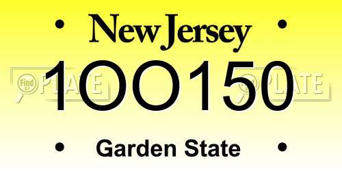 1OO150 New Jersey License Plate