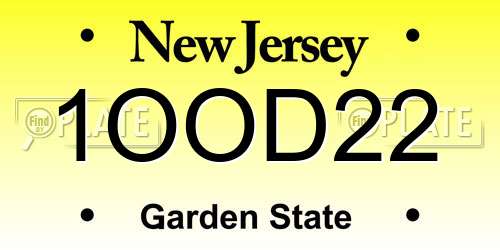 1OOD22 New Jersey License Plate
