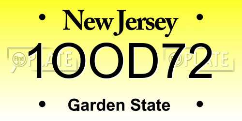 1OOD72 New Jersey License Plate