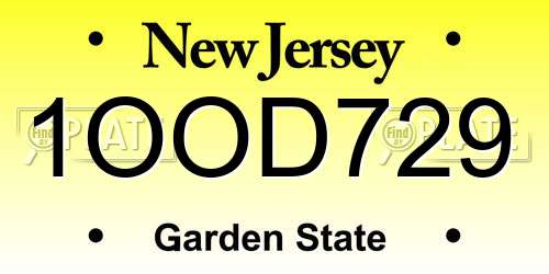 1OOD729 New Jersey License Plate