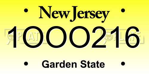 1OOO216 New Jersey License Plate