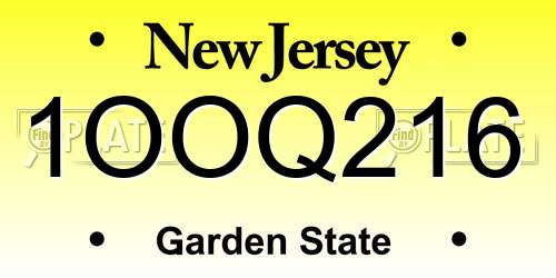 1OOQ216 New Jersey License Plate