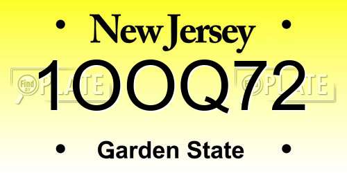1OOQ72 New Jersey License Plate