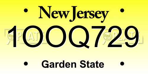 1OOQ729 New Jersey License Plate