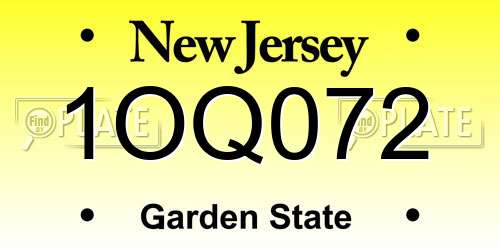 1OQ072 New Jersey License Plate