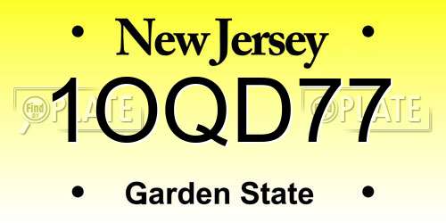 1OQD77 New Jersey License Plate