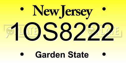 1OS8222 New Jersey License Plate