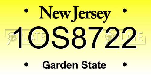 1OS8722 New Jersey License Plate