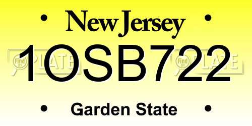 1OSB722 New Jersey License Plate