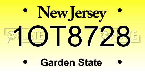 1OT8728 New Jersey License Plate