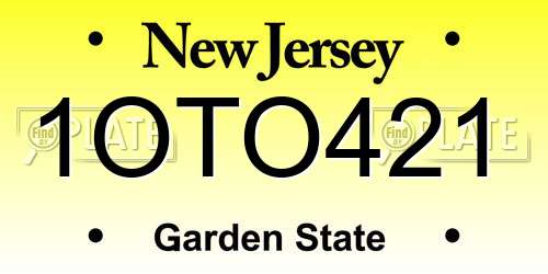 1OTO421 New Jersey License Plate