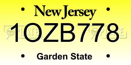 1OZB778 New Jersey License Plate