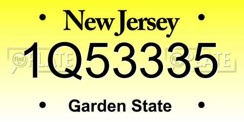 1Q53335 New Jersey License Plate