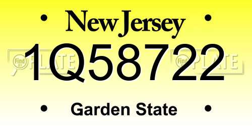 1Q58722 New Jersey License Plate