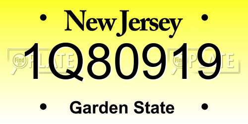 1Q80919 New Jersey License Plate