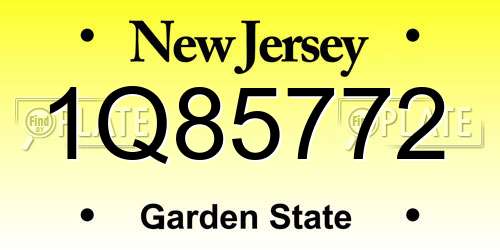 1Q85772 New Jersey License Plate