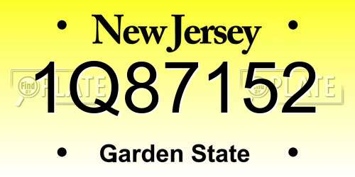 1Q87152 New Jersey License Plate