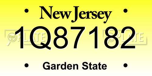 1Q87182 New Jersey License Plate