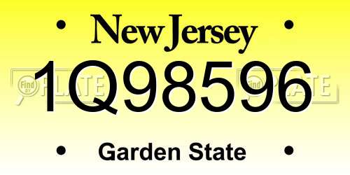 1Q98596 New Jersey License Plate