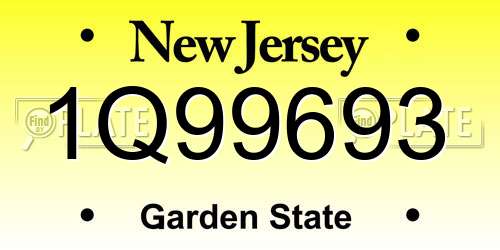 1Q99693 New Jersey License Plate