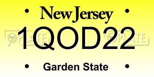 1QOD22 New Jersey License Plate
