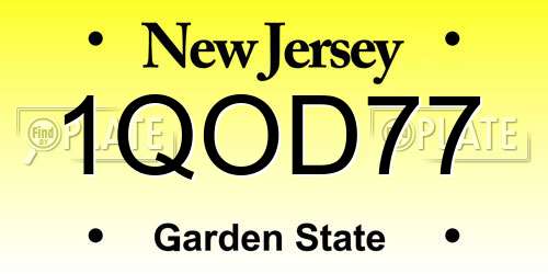 1QOD77 New Jersey License Plate