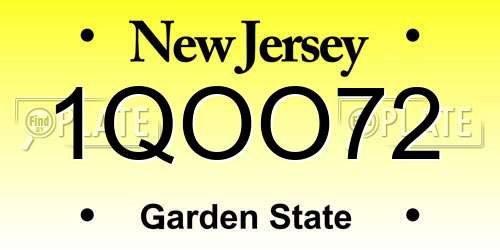 1QOO72 New Jersey License Plate