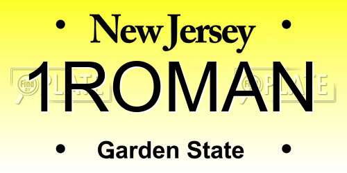 1ROMAN New Jersey License Plate