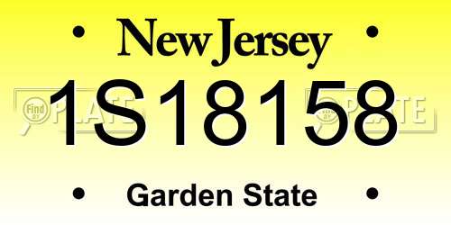 1S18158 New Jersey License Plate