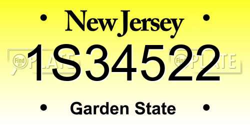 1S34522 New Jersey License Plate