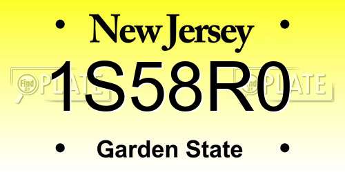 1S58R0 New Jersey License Plate