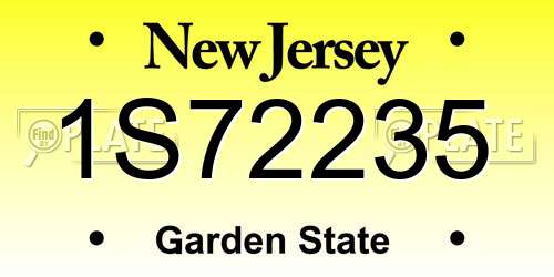 1S72235 New Jersey License Plate