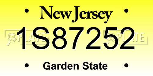 1S87252 New Jersey License Plate