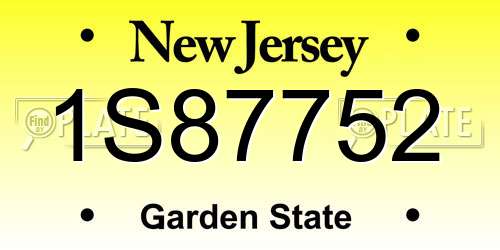 1S87752 New Jersey License Plate