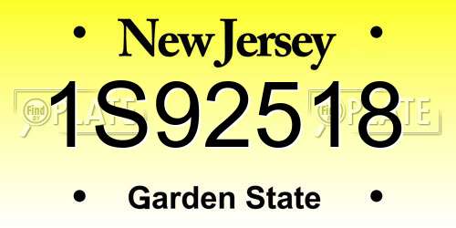 1S92518 New Jersey License Plate