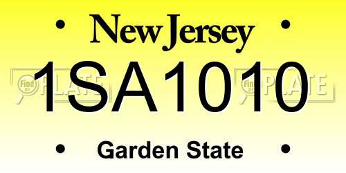 1SA1010 New Jersey License Plate