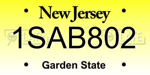 1SAB802 New Jersey License Plate