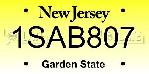 1SAB807 New Jersey License Plate