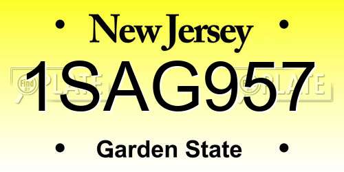1SAG957 New Jersey License Plate
