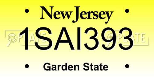 1SAI393 New Jersey License Plate