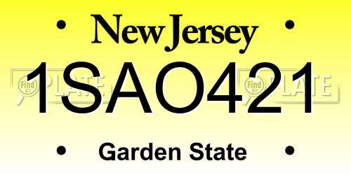 1SAO421 New Jersey License Plate