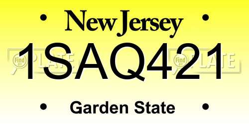 1SAQ421 New Jersey License Plate
