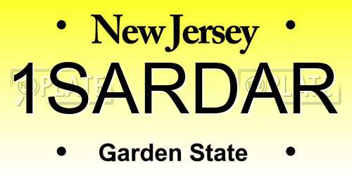 1SARDAR New Jersey License Plate