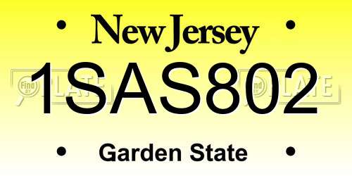 1SAS802 New Jersey License Plate