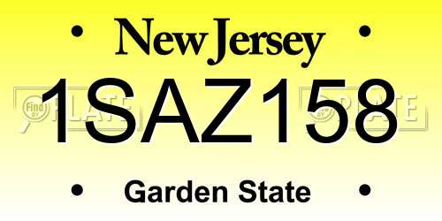1SAZ158 New Jersey License Plate