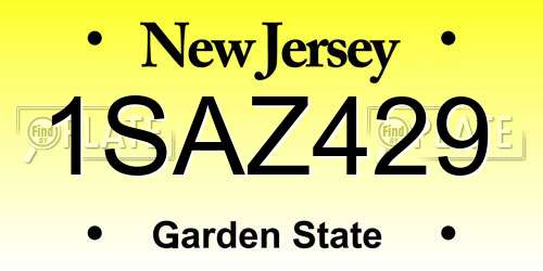 1SAZ429 New Jersey License Plate