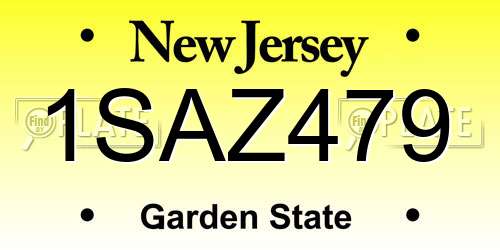 1SAZ479 New Jersey License Plate