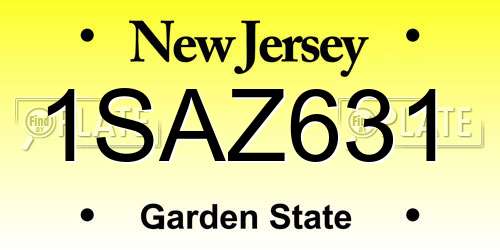 1SAZ631 New Jersey License Plate
