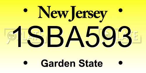 1SBA593 New Jersey License Plate