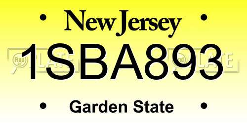 1SBA893 New Jersey License Plate
